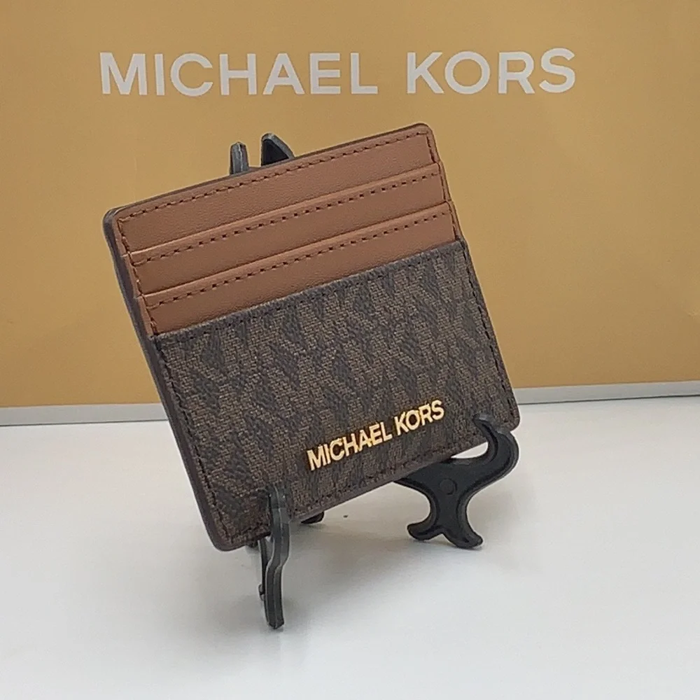 MICHAEL KORS Leather Large Card Holder Case Wallet Brown signature color